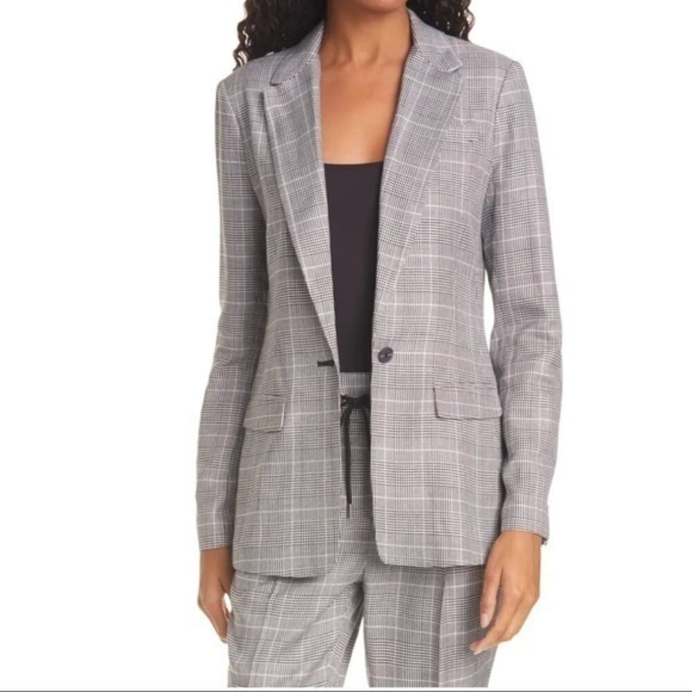 ATM Glen Plaid Single Button Structured Blazer 10 NWOT